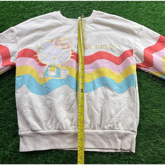 Hello Kitty Sanrio Rainbow Wave Crewneck Sweatshirt Girls L 10-12 Pastel Retro - Picture 5 of 10